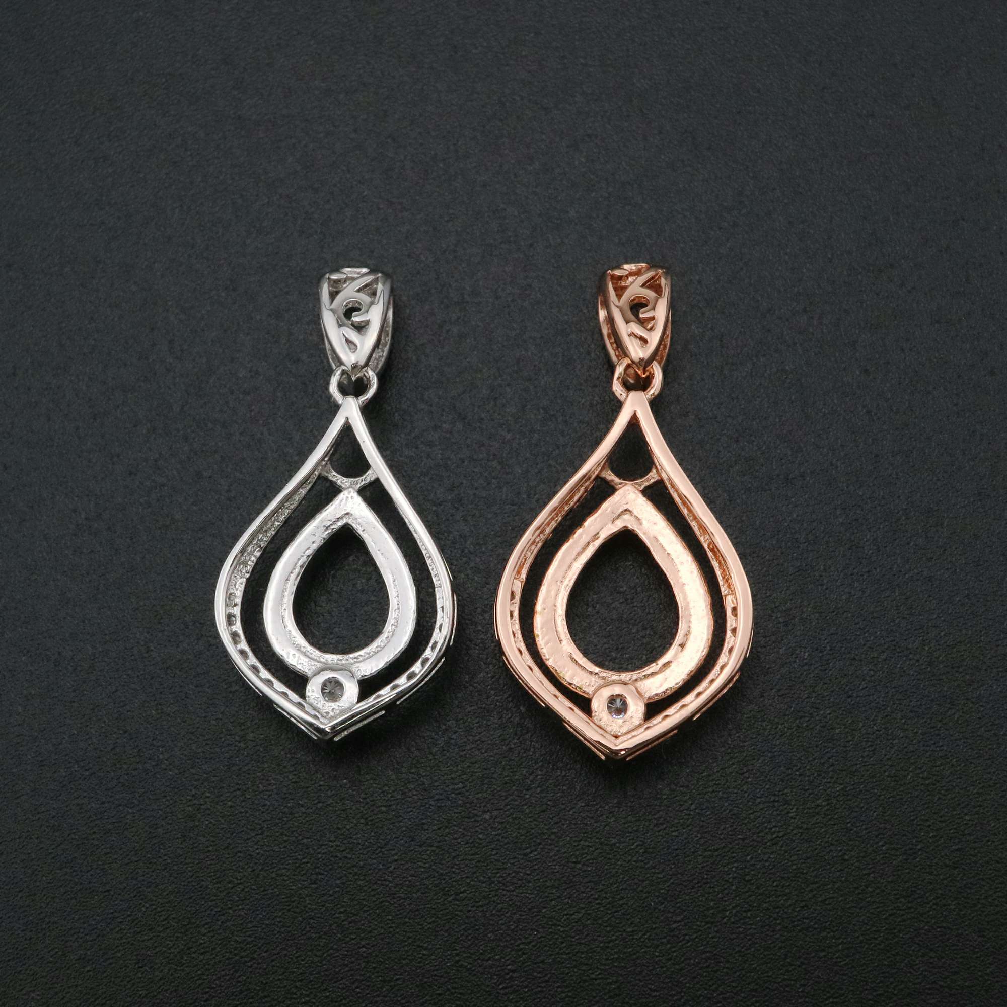 1Pcs Pear Prong Pendant Settings Rose Gold Plated Solid 925 Sterling Silver Charm Bezel Tray DIY Supplies for Gemstone 1431055 - Click Image to Close